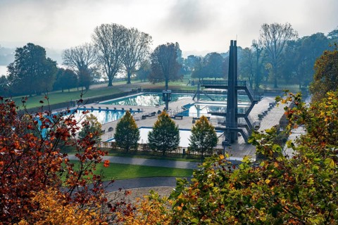 The Römerbad, outdoor pool in Bonn-Castell, directly on the Rhine, closed after the summer season,