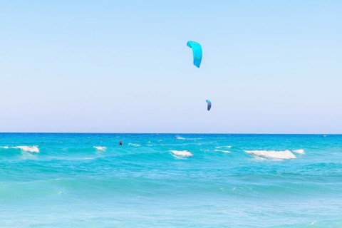 Kitesurfing, Episkopi beach, Rethymno, Crete, Greek Islands, Greece, Europe