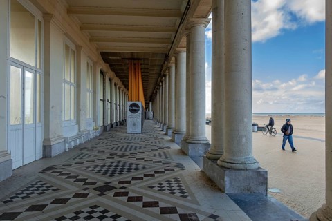 Renovation works of the Royal Galleries, Koninklijke Gaanderijen, neoclassical arcade at seaside