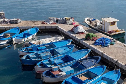 Boats in the harbour of Gallipoli, Salento, Apulia, Italy, Europe