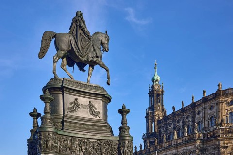 Equestrian statue King John Monument, Cathedral of St. Trinity, Catholic Court Church, Theatre
