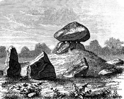 Dolmen near Halskov, Sjælland, erratic blocks. flat landscape, circle, history of prehistoric