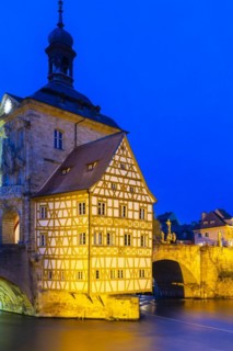 Upper Bridge, Old Town Hall, Regnitz, historic old town, Blue Hour, Bamberg, Lower Franconia,