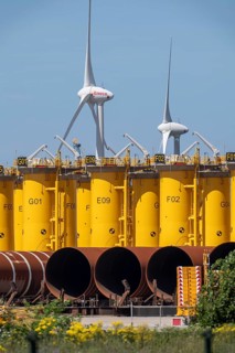 Transhipment centre for offshore wind turbines, which are transported here by the manufacturer and
