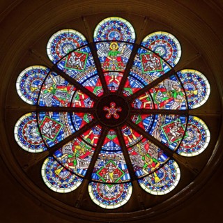 Rose window in the westwork by the glass painter Heinz Hindorf, St. Blasii Cathedral, Braunschweig,