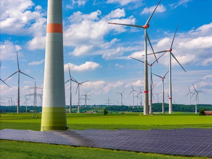 Wind farm near Marsberg, photovoltaic system, utilisation of land for renewable energies,