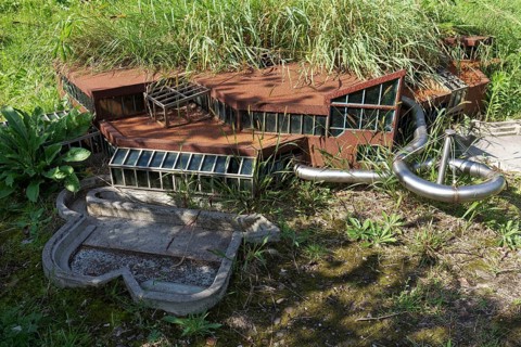 Already demolished leisure pool in miniature format, art installation Neustadt by Marta Dyachenko