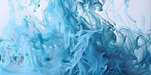 Abstract art of grey and cyan liquid smoke in dynamic motion, AI generated