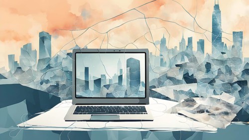 Abstract illustration wallpaper symbolizing the essence of mobile working, AI generated