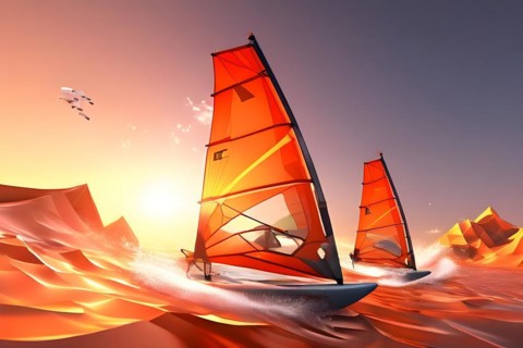 Abstract digital render of olympic sailers morphing into fluid shapes, AI generated, Paris, Paris,