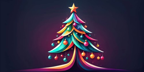 Abstract Christmas tree illustration with vibrant colors and geometric shapes, AI generated