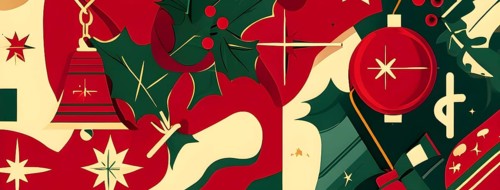 Abstract mix of traditional Christmas symbols arranged in a vibrant modern style, AI generated