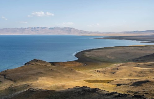 Mountain landscape with Lake Song Kul, Naryn region, Kyrgyzstan, Asia