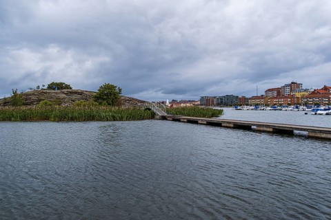Island Stakholmen in the archipelago in the area of the city harbour with a view of the house front