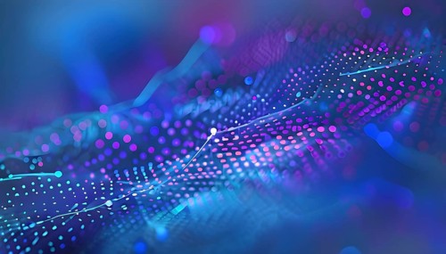 Artificial intelligence, lines, dots and pattern, vibrant blue and purple hues, abstract wallpaper