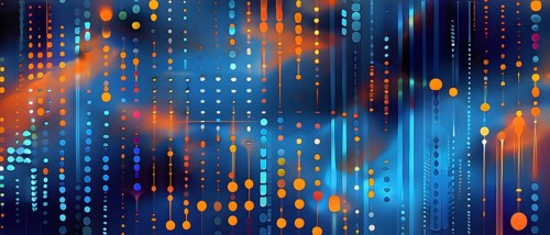 Symbol for artificial intelligence, lines, dots and pattern, vibrant blue and orange hues, abstract
