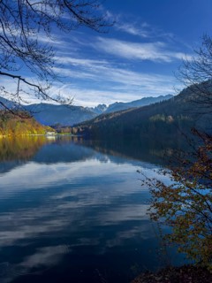 Autumn atmosphere at Hechtsee lake near Kufstein, behind Wilder Kaiser, Tyrol, Austria, Europe