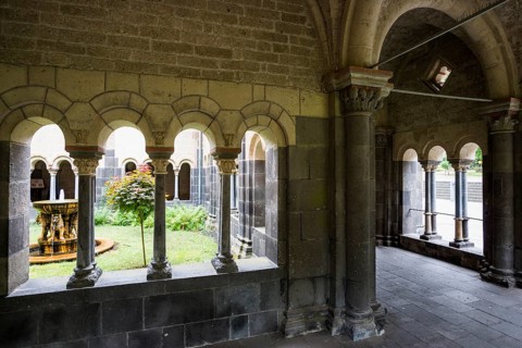 Romanesque monastery church, Benedictine Abbey Maria Laach, Eifel, Rhineland-Palatinate, Germany,