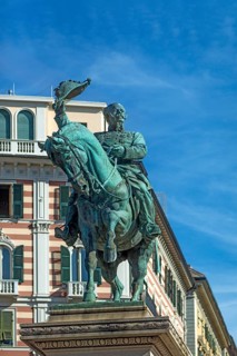 Equestrian statue of King Vittorio Emanuele III, Piazza Corvetto, Genoa, Italy, Europe