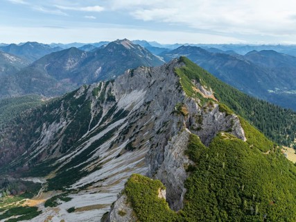 Aerial view, summit and degree, Bavarian and Austrian Schinder, Tegernsee mountains in the Mangfall