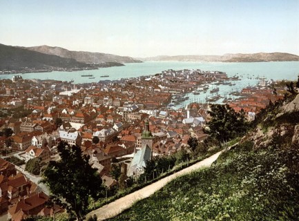 General view of Fjeldveien, Bergen, Norway, View from 1885, Historic, digitally restored