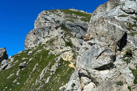 The rocky ascent to the summit of Pierre Avoi, Valais Alps, Verbier, Valais, Switzerland, Europe