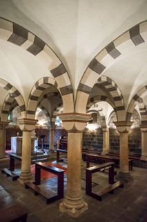 Interior view, crypt, Romanesque monastery church, Maria Laach Benedictine Abbey, Eifel,