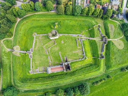 Helmsley Castle from a drone, North York Moors National Park, North Yorkshire, England, United