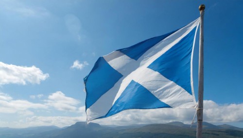 The flag of Scotland flutters in the wind