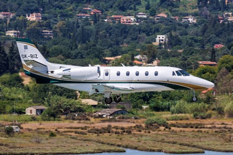 An Aeropartner Cessna 560XL Citation XLS Plus aircraft with the registration OK-BIZ at Corfu