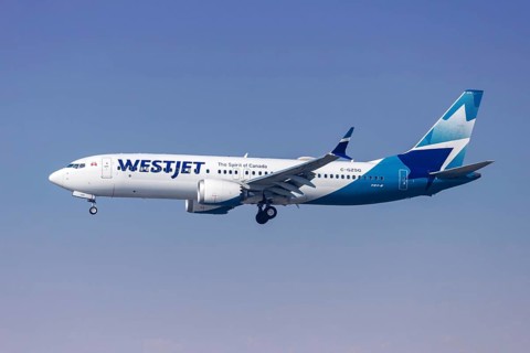 A Boeing 737-8 MAX aircraft of WestJet Airlines with the registration C-GZSG at Los Angeles