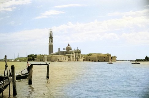 Island of San Giorgio Maggiore, Venice, Italy, Europe 1956 colourised image from Ektachrome slide,