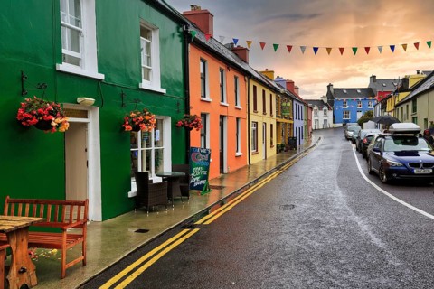 Colourful houses, facades in Eyeries, Ring of Beara coastal road, County Cork, Wild Atlantic Way,
