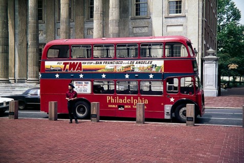 Red London double-decker bus, used for city tours, Philadelphia, Pennsylvania, USA, 1976, North