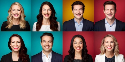 AI generated collection of headshots featuring a diverse range of smiling individuals
