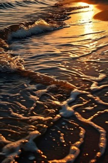 Sunset mood on a whispering tranquil costal landscape with sandy beach, AI generated