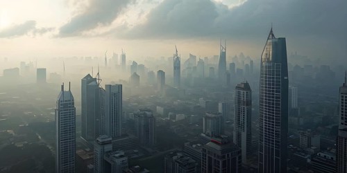 Aerial view of a mega city with smog and pollution, AI generated