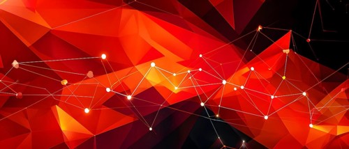 Abstract polygons shifting and rotating seamlessly, connected by glowing lines representing AI