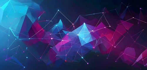 Abstract polygons shifting and rotating seamlessly, connected by glowing lines representing AI