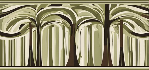 Abstract geometric tree with a circular canopy and a rectangular trunk, arranged in a clean,