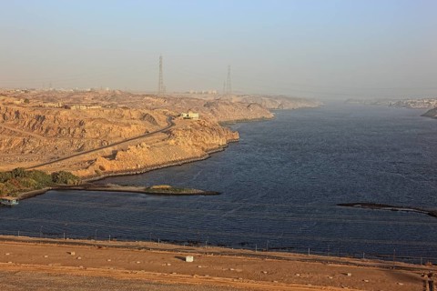 At the new dam, High dam near Aswan on the Nile, Africa, Upper Egypt, Egypt, Beginning of the