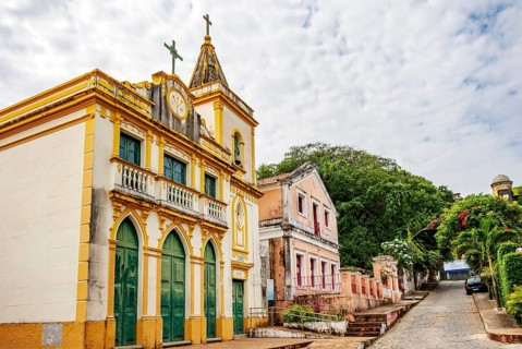 Slope in the city of Olinda with historic church and colonial-style houses (Editado), Olinda,