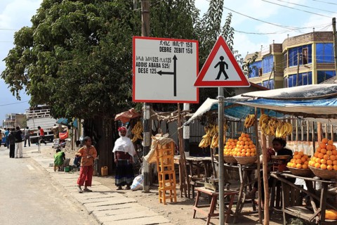 In a village in the highlands between Mekele and Lalibela, market stalls along the road, street