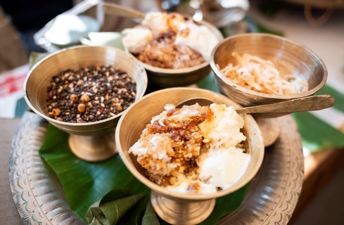 Assamese traditional food displayed at a stall to sell during Magh Bihu or Bhogali Bihu festival.