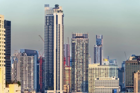 Panorama from Golden Mount, skyline of Bangkok, Thailand, Asia
