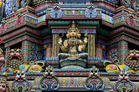 Detail of the facade of the Sri Maha Mariamman Temple, Hindu temple, Silom Road, Bangkok, Thailand,