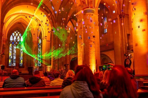 Essen Light Festival, in the city centre, light art light and blessing, in Essen Cathedral, by the