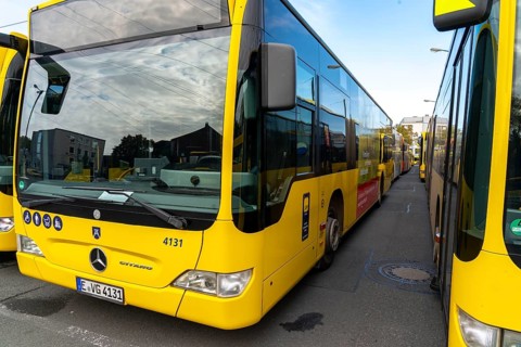 Bus and tram depot of the Ruhrbahn in Essen, all trams remained in the depot, Verdi warning strike