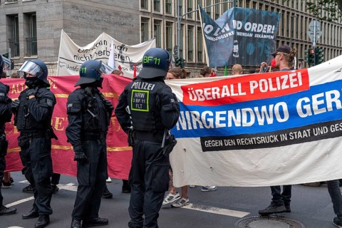 Police operation at a demonstration against the planned assembly law in North Rhine-Westphalia, in