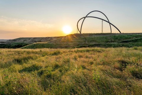 The horizontal observatory on the Hoheward spoil tip, at sunset, landscape park, North